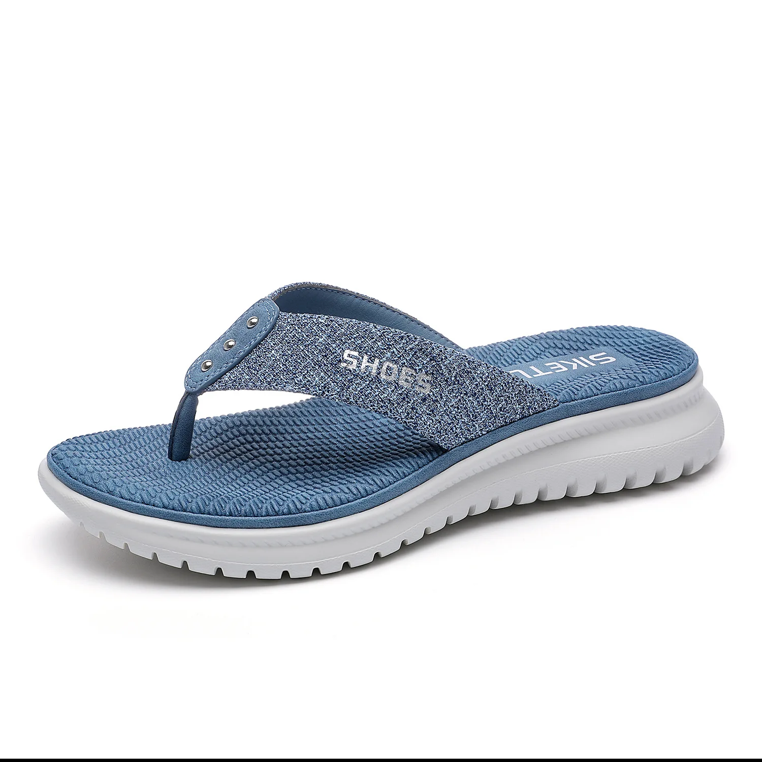 SIKETU Brand Summer Fashion Simple Flip Flops Women Wedge Clip Toe Shoes Leisure Slides Blue Lightweight Comfortable Waterproof