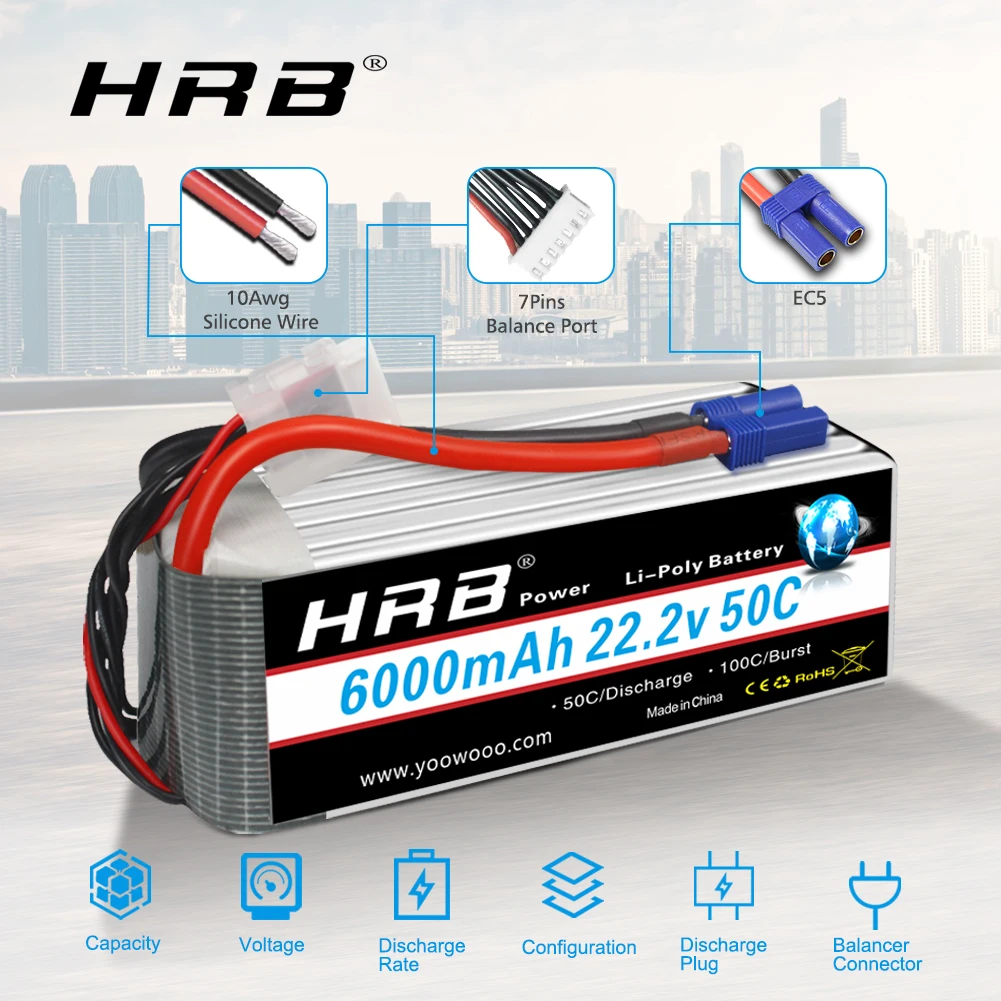 HRB High-Discharge Rate Lipo B - đánh giá và giá 6S Lipo Battery 22.2V 5000Mah