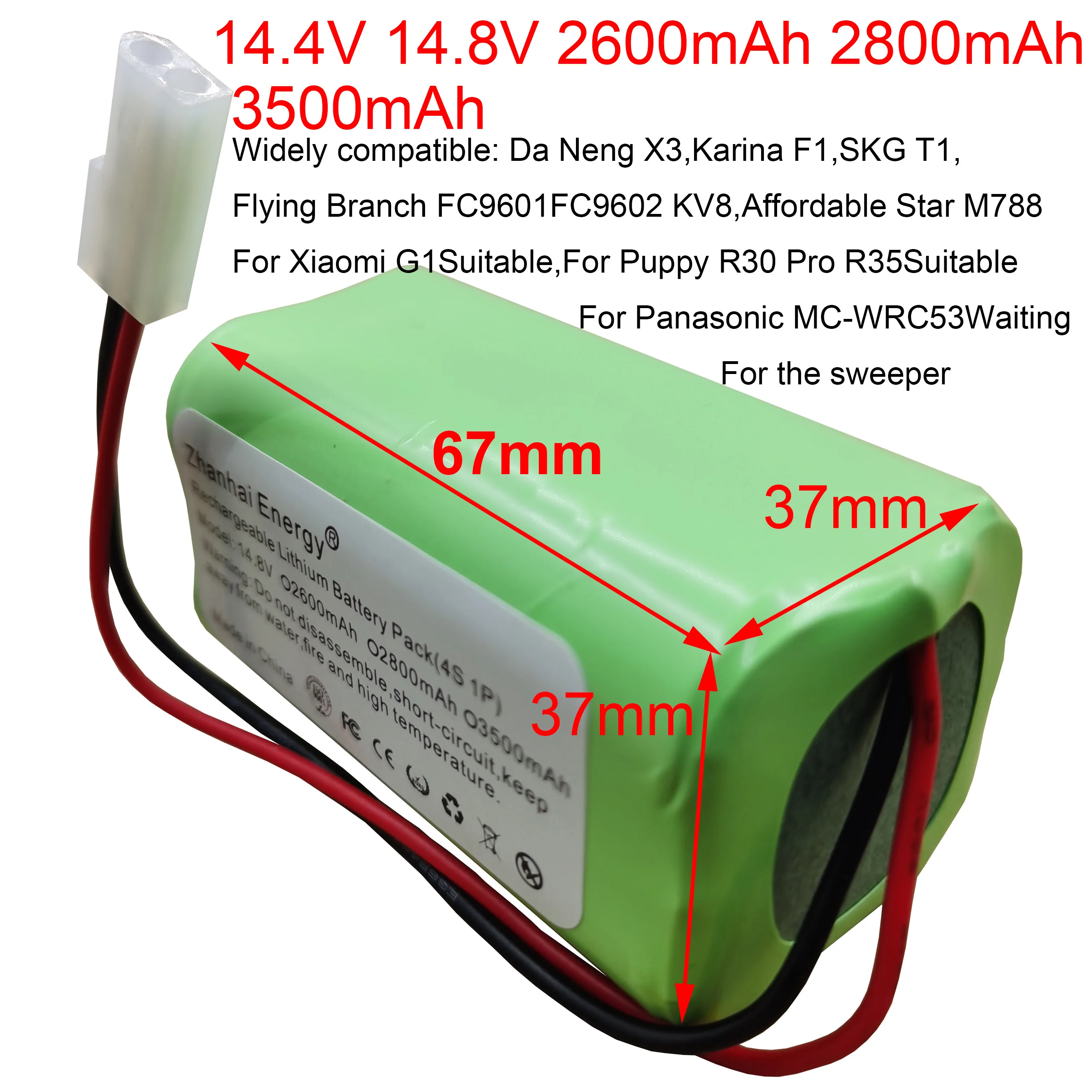 ロボット掃除機用リチウムイオンバッテリー,Xiaomi g1 Panasonic, MC-WRC53,r35,14.4v,14.8v,3500mah,2600mah