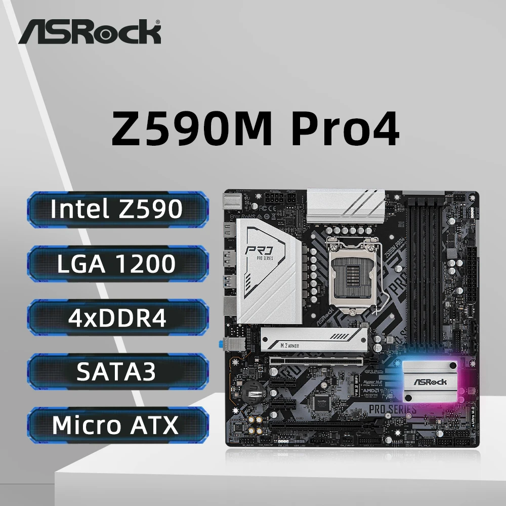 ASRock Z590M Pro4 Motherboard LGA1200 Supports i9-11900KF i7-11700F i5-10400F i5-11600K CPU Intel Z590 M.2 NVME