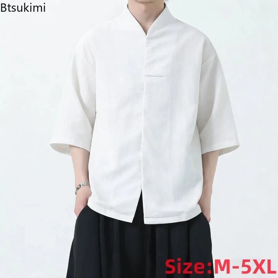 Oriental Style Men's Ice Silk Short Sleeve Shirts Stand Collar Frog Buttons Loose Fit Breathable All Match Chinese Casual Tops