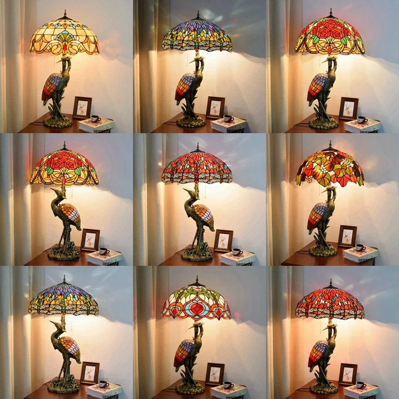 

50cm Tiffany Colored Glass Table Lamp, Crane Series Dragonfly Flower Restaurant, Living Room, Study Decoration Table Lamp