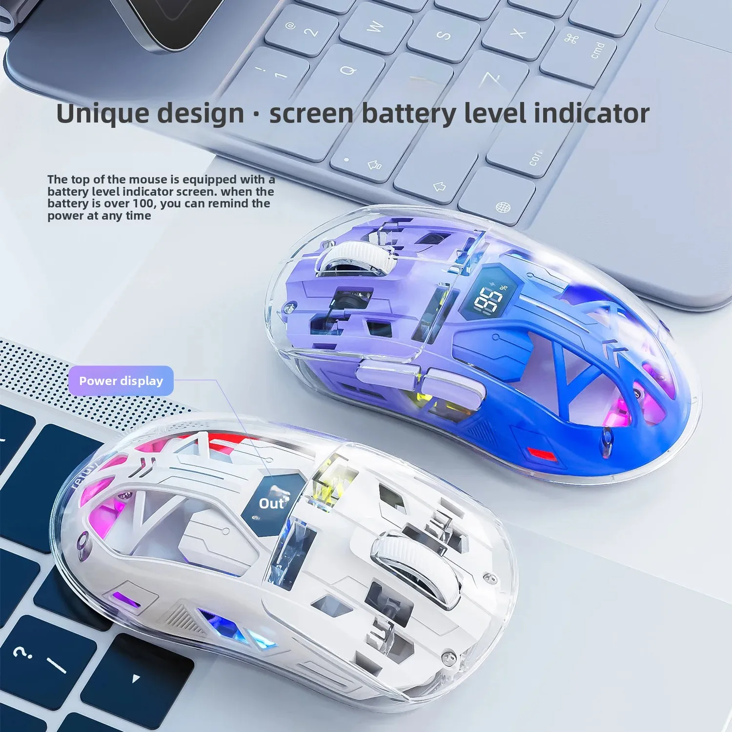 

A2 Двухрежимная игровая офисная компьютерная Bluetooth-мышь RGB-подсветка 2,4G Беспроводная прозрачная конструкция для бизнеса и Gami
