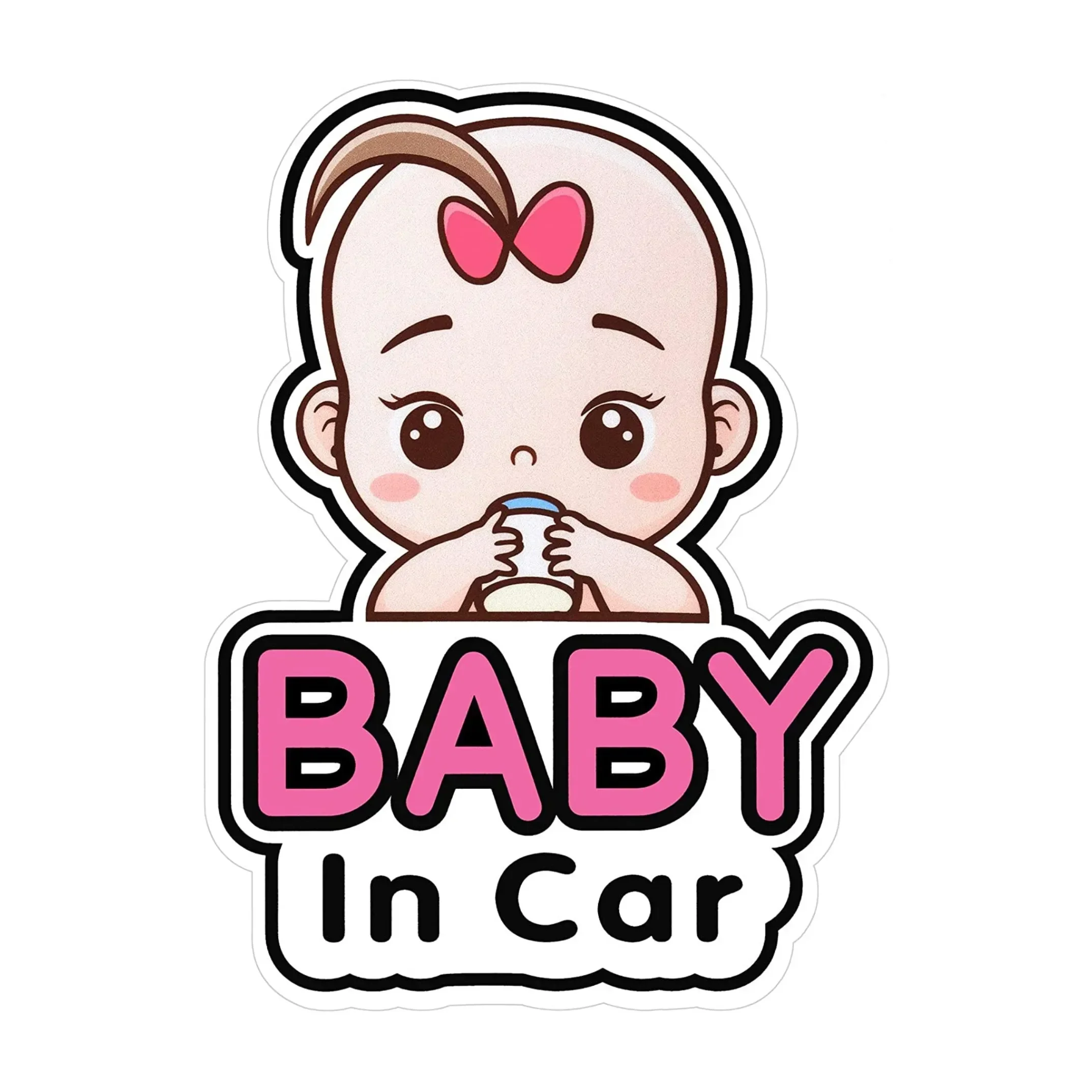 Cute Baby In Car Vinyl Decal Sticker, Girl Stroller Pattern Warning Sign for Car Window DIY Decor Accessories
