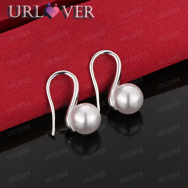 

8mm Round Bead 925 Sterling Silver Drop Earring Women Elegant Party Jewelry High Quality Wedding Accessories Christmas Fine Gift