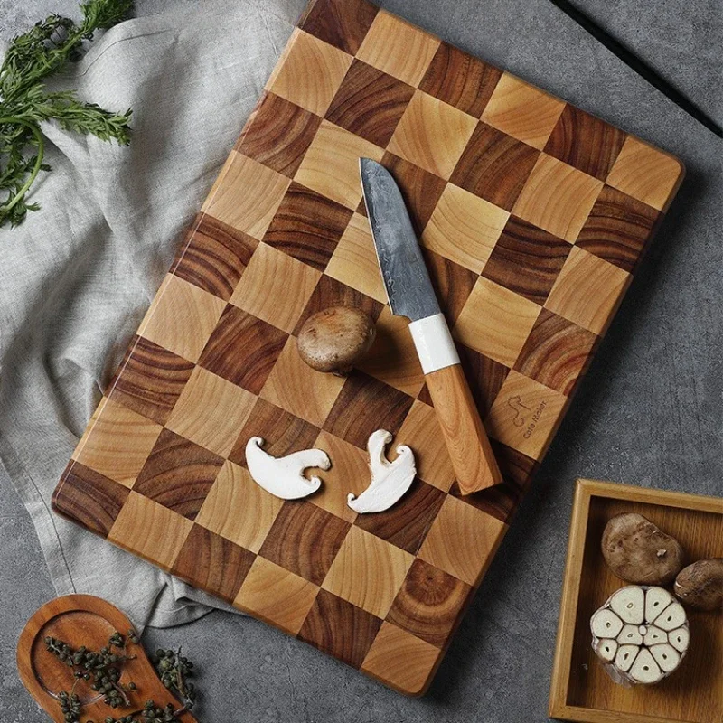 

Checkerboard Meat Board Anti-Mildew Cutting Surface Solid Wood Home Chopping Block Easy-to-Clean Food Prep Tray