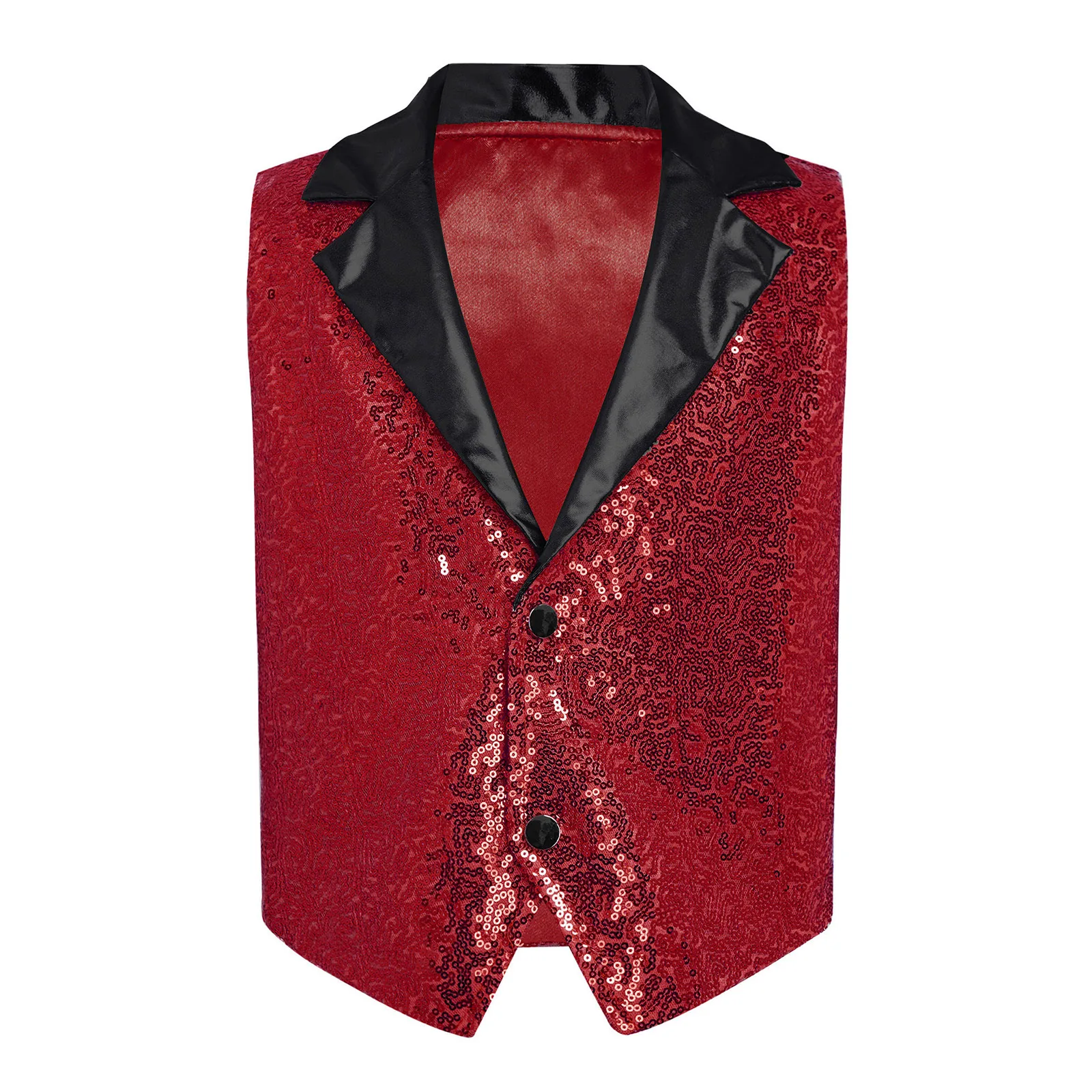 

Жилет для джазовых и диско-танцев для мальчиков, блестящий, с пайетками, металлический, с отложным воротником, без рукавов, на кнопках, с асимметричным подолом, танцевальный топ