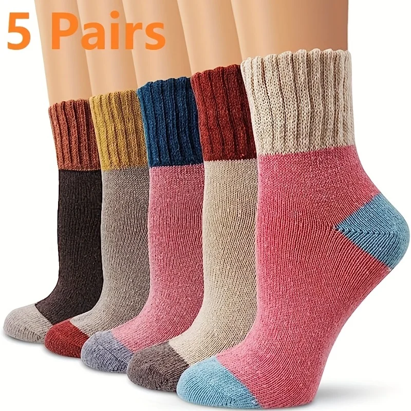 Calcetines cálidos de invierno para hombre y mujer, medias coloridas de moda, 5 pares