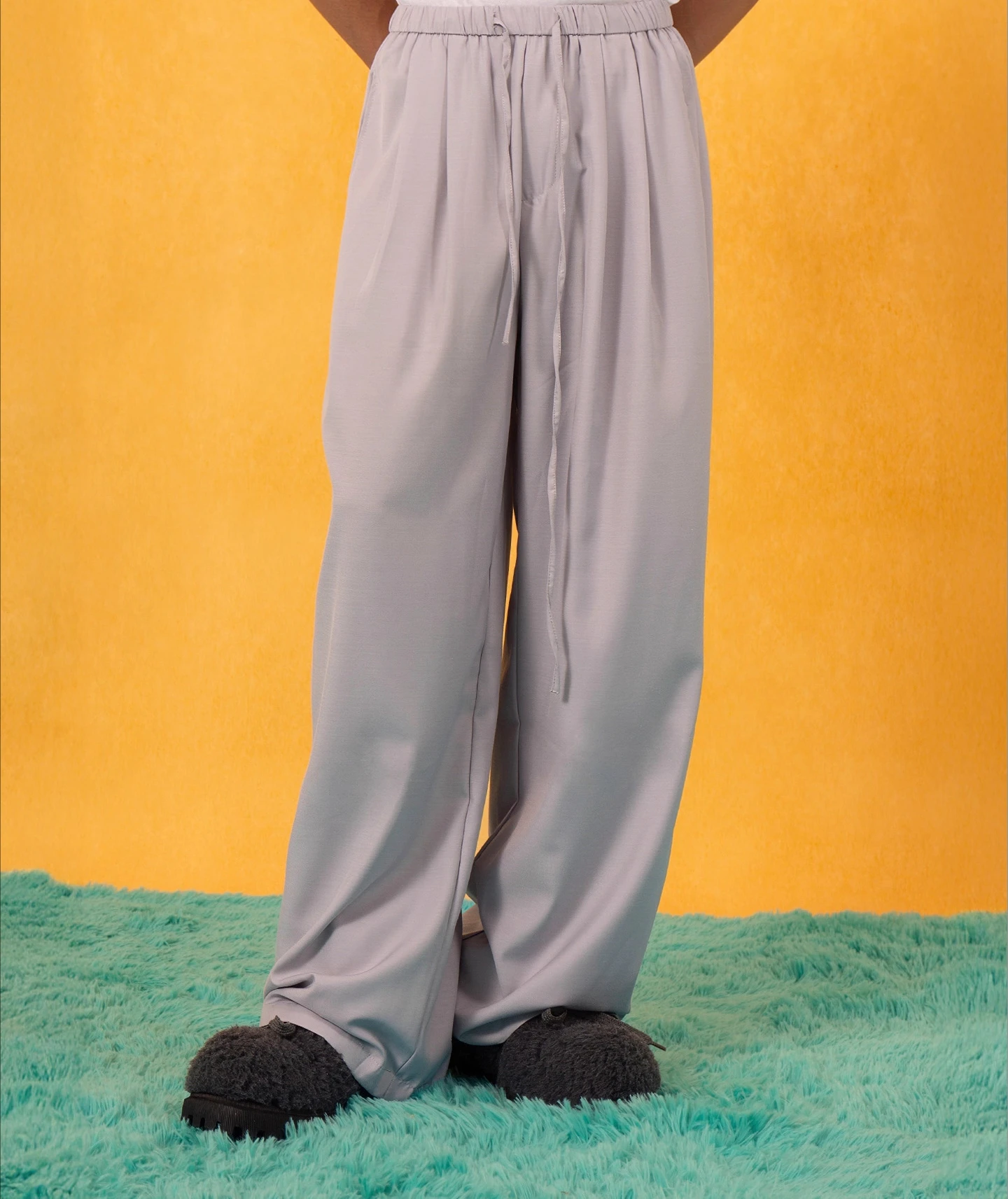 Men's 2025 Summer New Ice Silk Elastic Waist Drawstring Trousers Suit Trousers Solid Color Loose Comfort Wide Leg Straight Pants