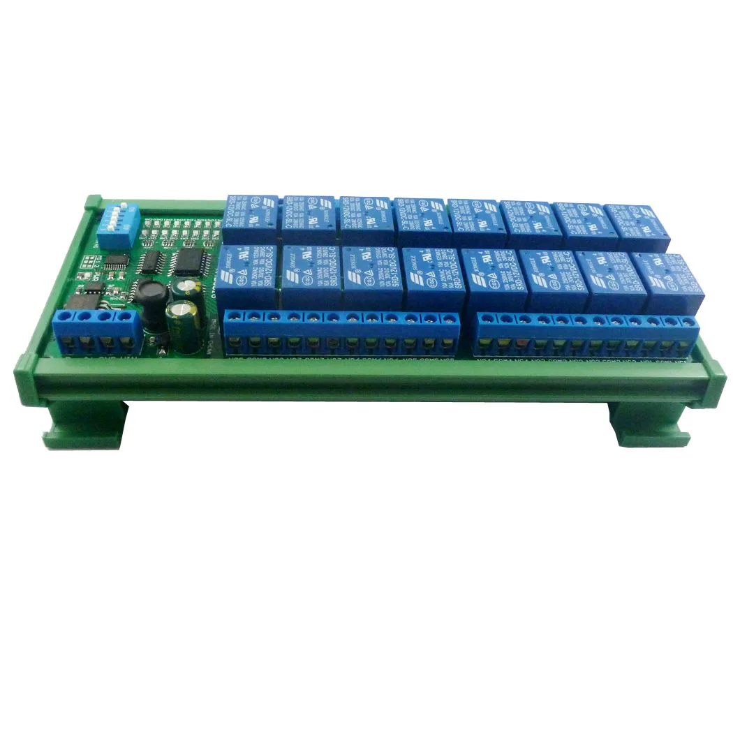 DC 12V DIN35 C45 Rail Box 16 Channel RS485 Relay Module Modbus RTU UART Control Switch Board for PLC PTZ Camera Motor LED