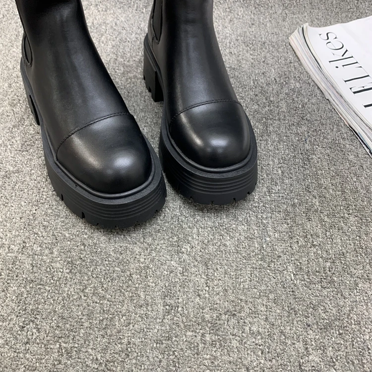 Women's Rubber Boots Shoes Round Toe Flat Heel Luxury Designer Chelsea  Rain Ankle Black Ladies Lolita High Heel Fashion image 5