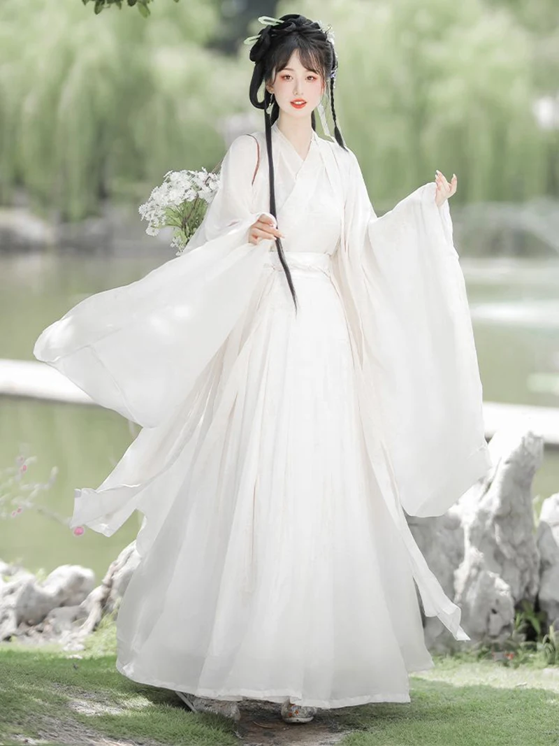 Vrouwen Hanfu Jurk Chinese Traditionele Hanfu Dans Jurk Cosplay Kostuum Zomer Witte Jurk Set Chinese Folk Dance