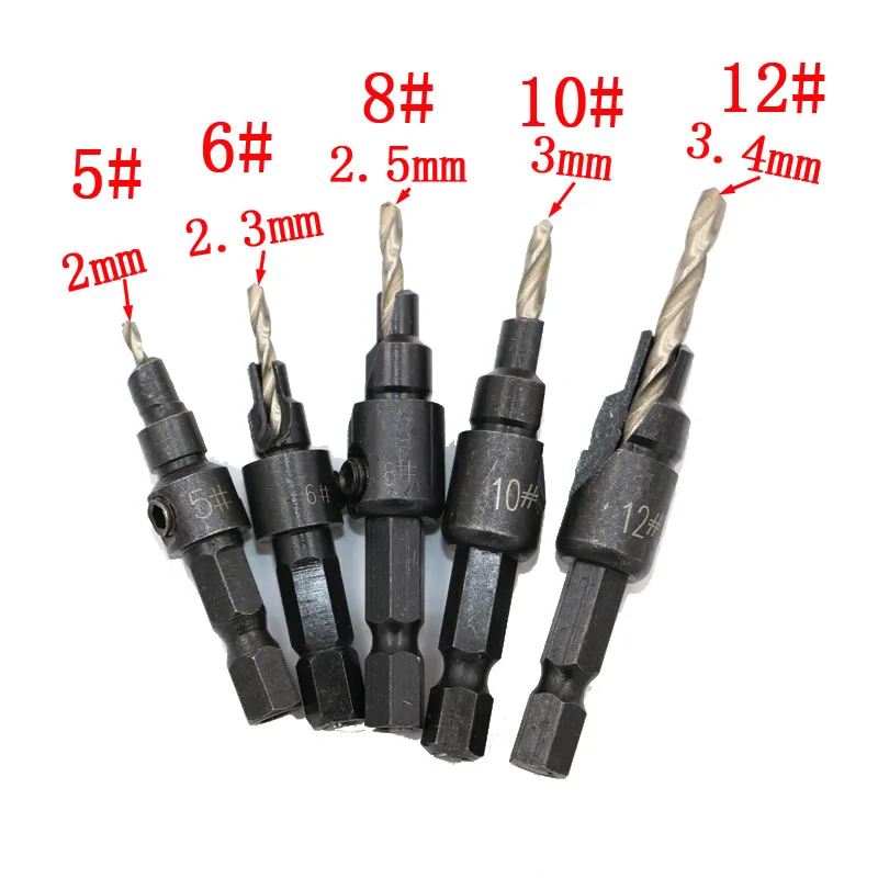 5pcs Hex Shank Woodworking Screw Reamer Hss Countersink Drill Cone Bit Set Quick Change  Hex Shank Screw