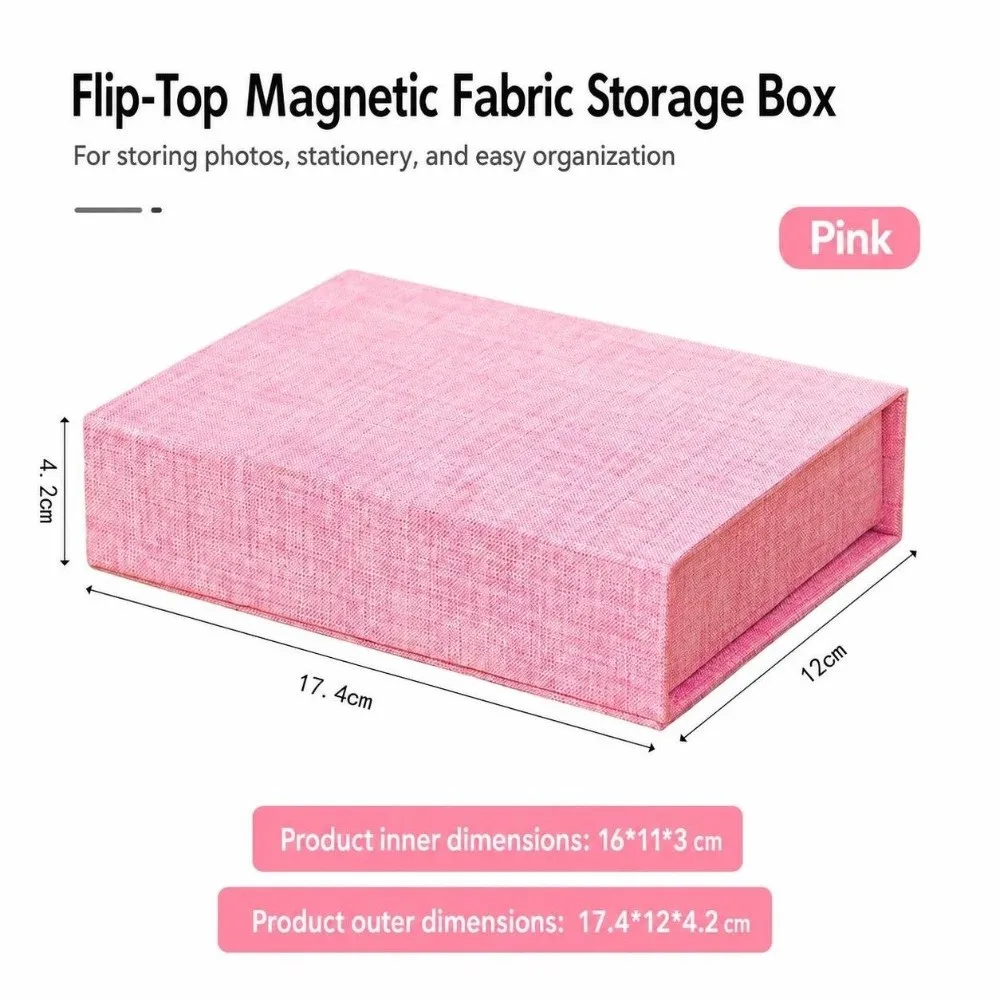 Practical Linen Fabric Photo Storage Box Flip Lid Magnetic Close Card Organizer Document Holder For Bill Organizer