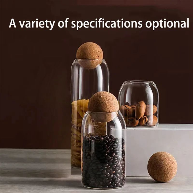 AD23-透明ガラスボトル、気密丸型コルク付きガラス食品保存容器、キャンディ、ナッツ、スパイス、コーヒー豆用、9×15cm
