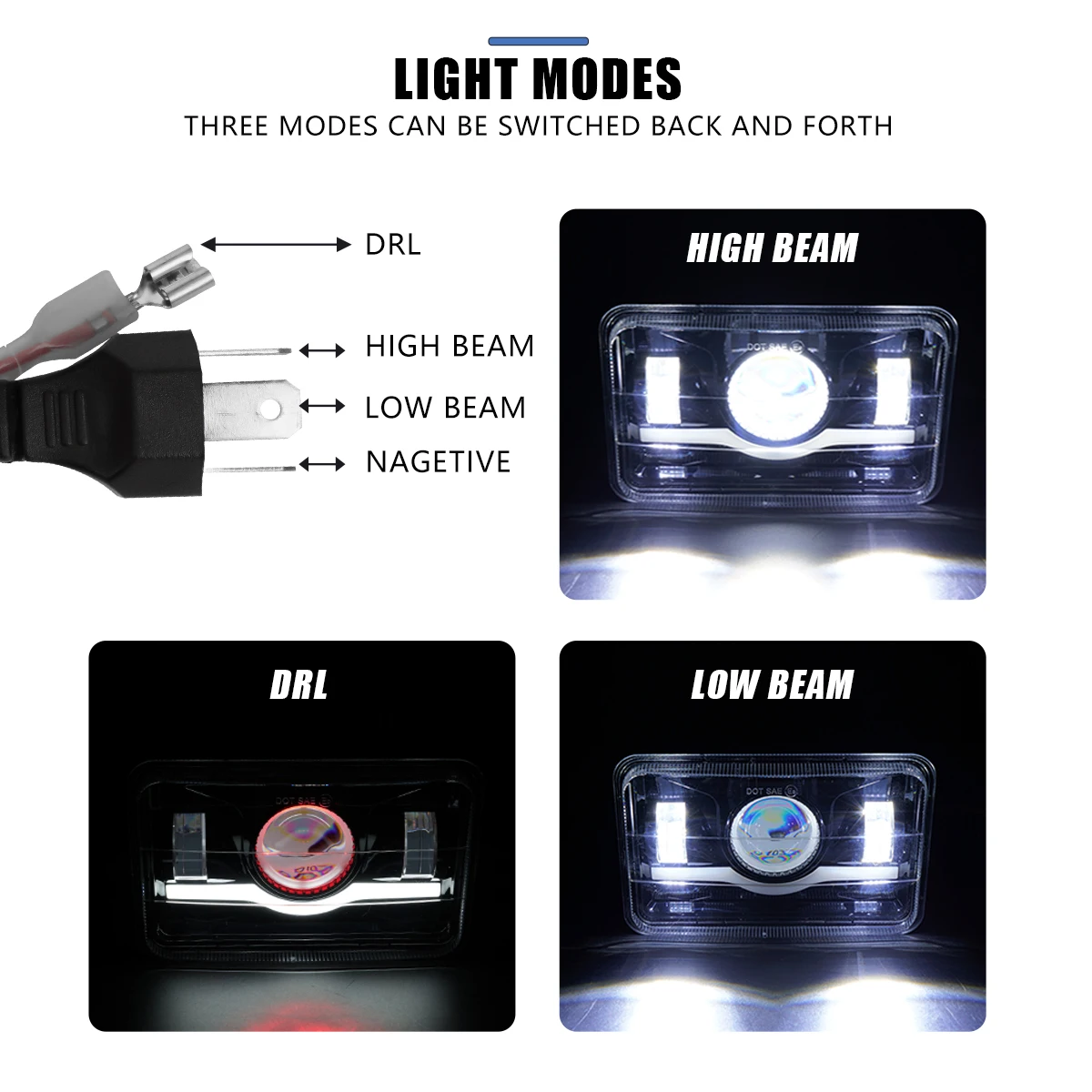 12V 24V 4x6 Inch LED H4 Headlight Led Work Lamp DRL H4651 H4652 H4656 For Car Jeep Motorcycle Honda Truck Ford Kenworth Headlamp