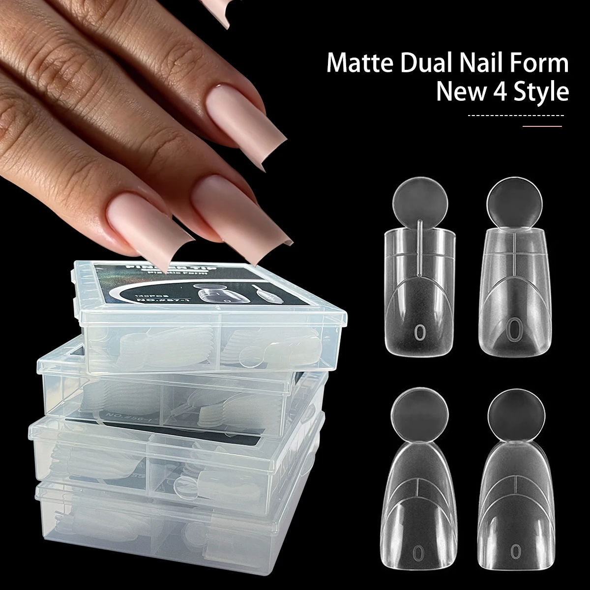 140pcs New Matte Dual Forms Short Square Almond Oval Full Cover Dual Nail Molds for Uv Gel Acrylic Nail Art Extension 14 Sizes