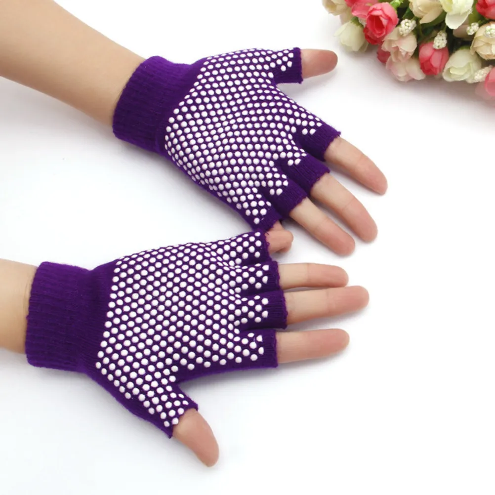 

Fingerless Non-Slip Yoga Gloves Half Finger Cotton Knitted Breathable Soft Comfortable Workout Exercise Gloves Purple