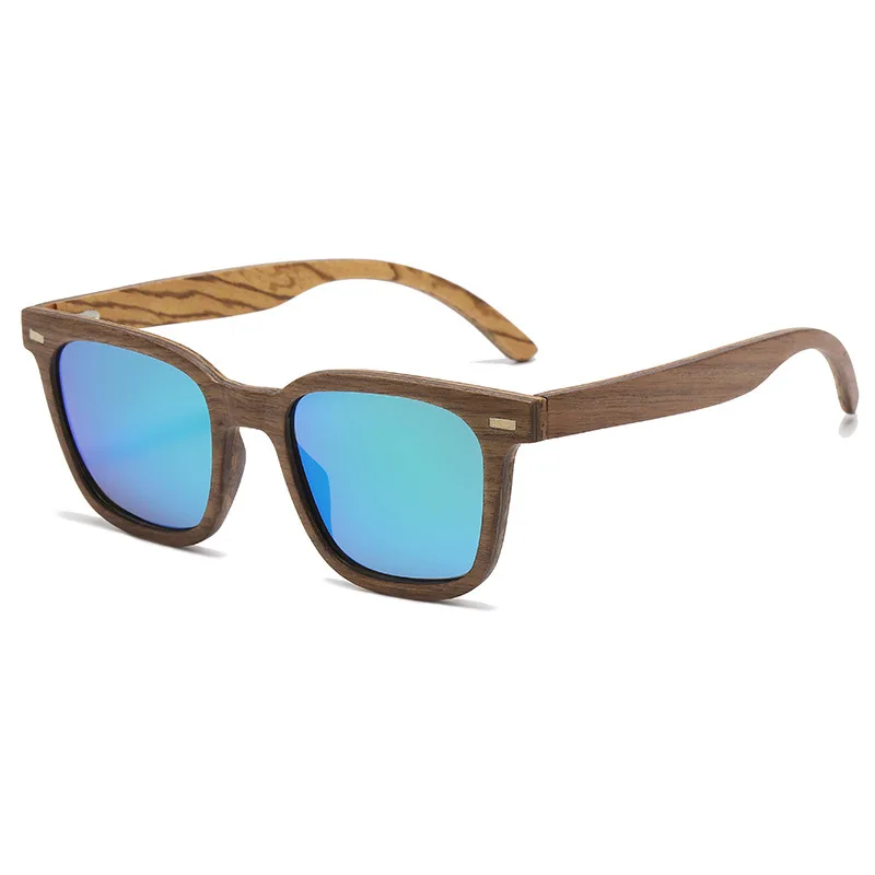 

Ins Style Layered Bamboo Wood Frame Walnut Sunglasses Unisex Blue Lens Polarized Trendy Stylish Fashion Sun Glasses