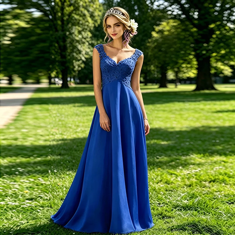 Royal Blue Lace Evening Dress 2026 Sweetheart Neck Cap Sleeve A-Line Floor Length Formal Party Prom Gown for Women Wedding Guest