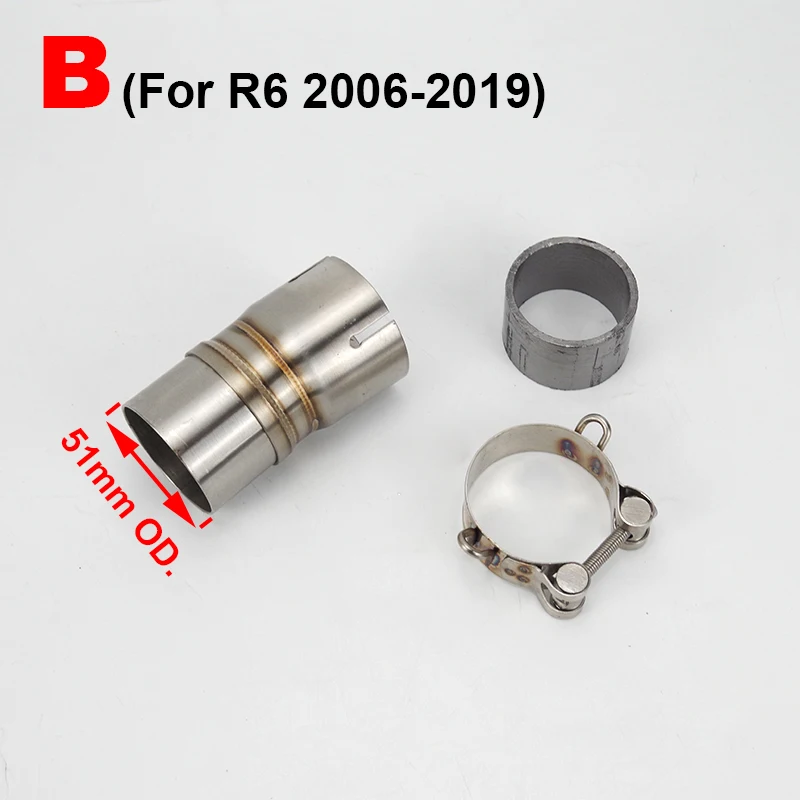 Slip-on Yamaha YZF-R6  2006-2019 51mm Motorcycle Exhaust Middle Link Pipe for R6 1998-2019 Escape Muffler Connect Tube