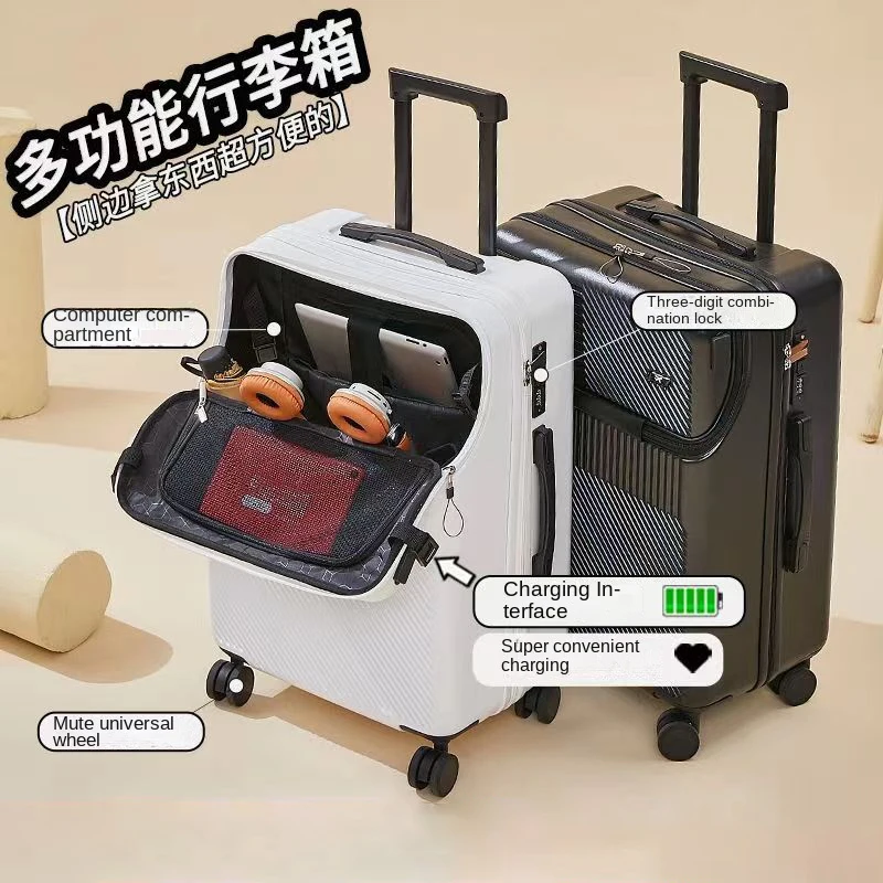 2024 New Upgrade Suitcase Front Opening Luggage with USB Cup Holder Female 20\