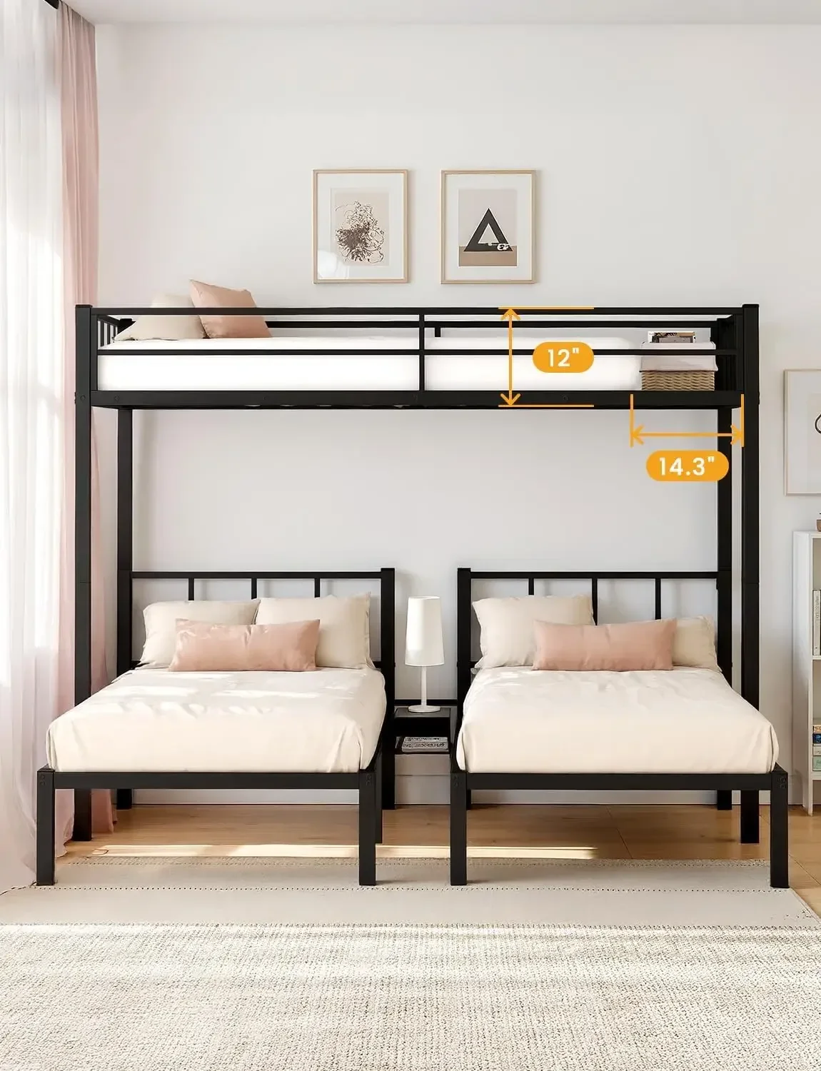 

Choiceness Heavy Duty Triple Bunk Bed, Twin Over Twin Over Twin With Guardrails And Ladder, Metal Bunk Bed For 3, No Box Spring