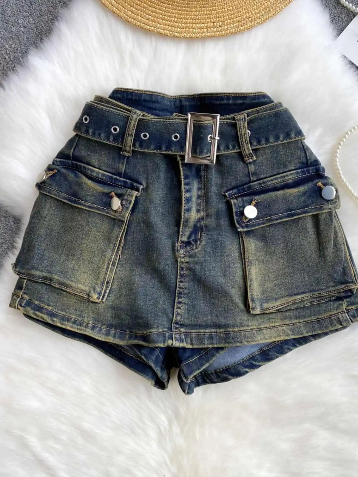 Women's Micro Cargo Denim Shorts Low Waist Mini Jeans Shorts 2000s Y2k Harajuku Vintage Gothic Cowboy Short Pants Clothes Summer