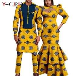 African Print Long Dresses for Women Matching Men Outfit Dashiki Top and Pant Sets Couples Clothes Kaftan Party Outwear Y23C054