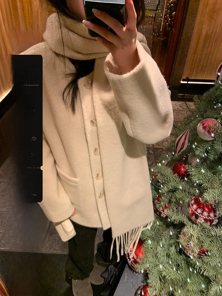 

YOKLASS Women's Khaki Woolen Coat Long Sve Casual Sle Autumn Winter New Korean High-End Feelings Personali Top