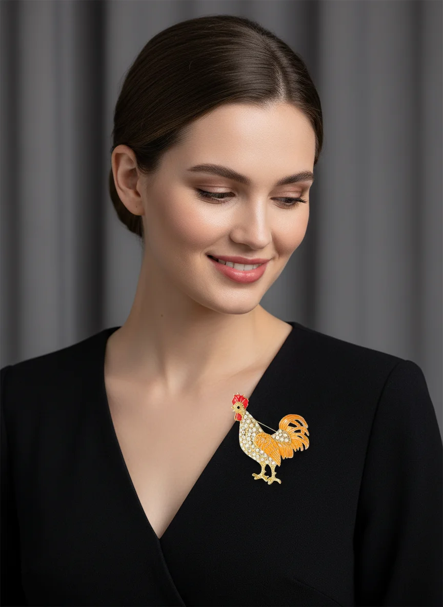 Punk Chunky Large Lobster Crystal Lapel Pins Dazzling Cock Shaped Big Enamel Brooches Golden Silver Snake Badge