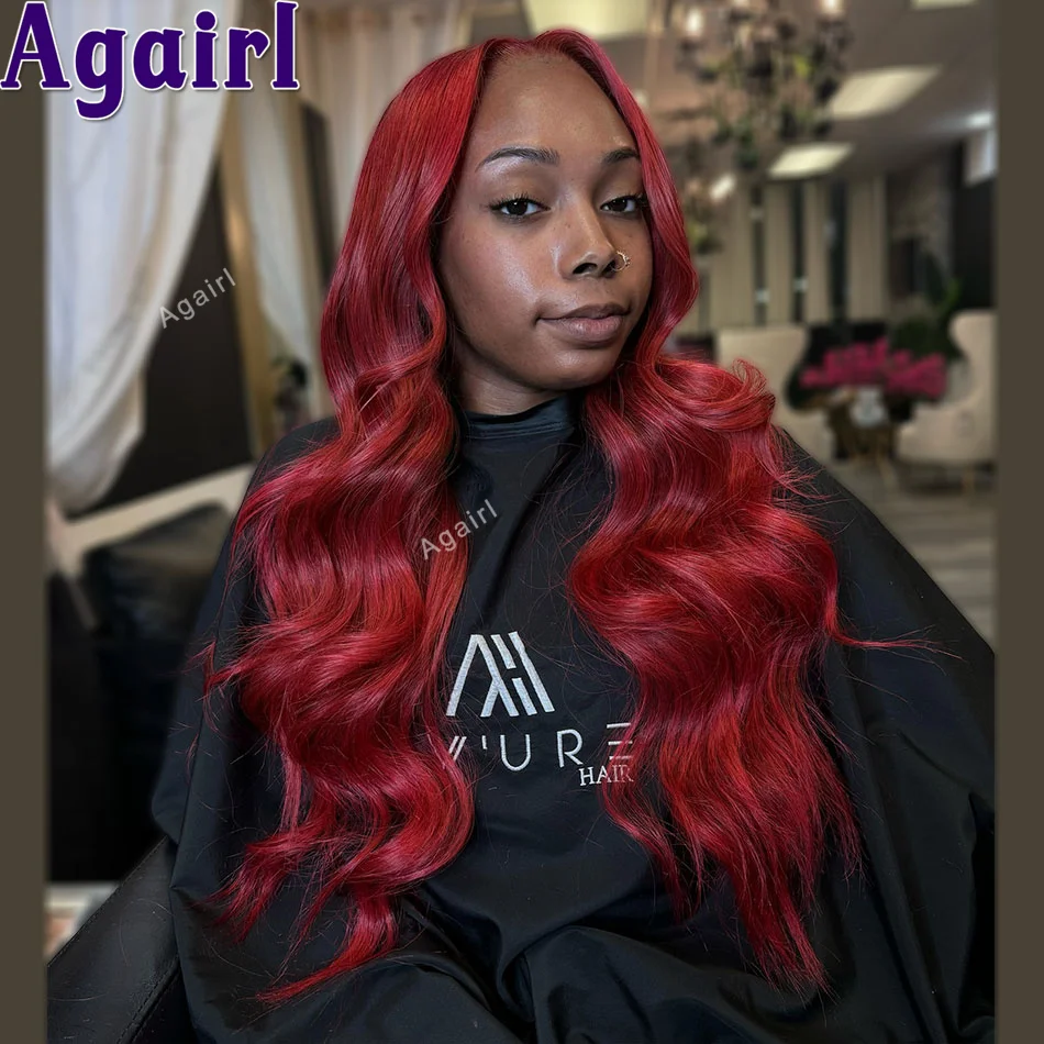 

32 30Inch Burgundy Cherry Red Colored Body Wave Wig Human Hair Brazilian Virgin 13x6 13X4 Transparent Lace Frontal Wig For Women