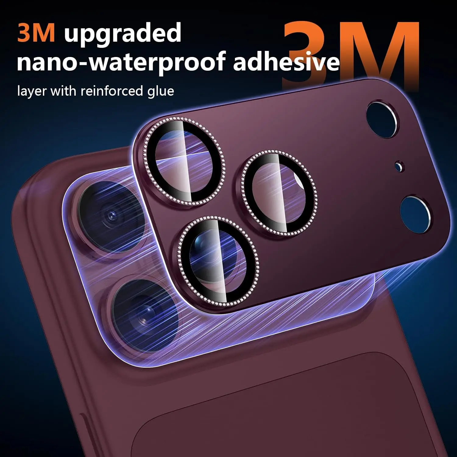 Aomor Original Color Glitter Diamond Metal Camera Film Lens Protector For iPhone 18 17 Pro Max 9H Tempered Glass Cover