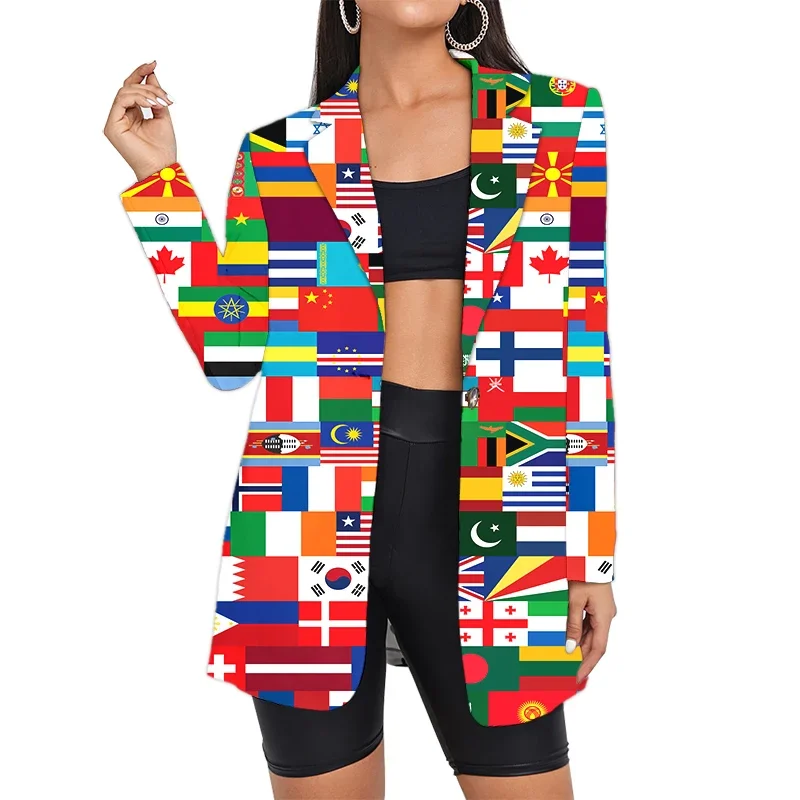 Flag Patchwork Blazers Women's Suit Printed Camouflage Wholesale Jacket Oversized Office Clothes Woman Custom Drop Ship Clothing