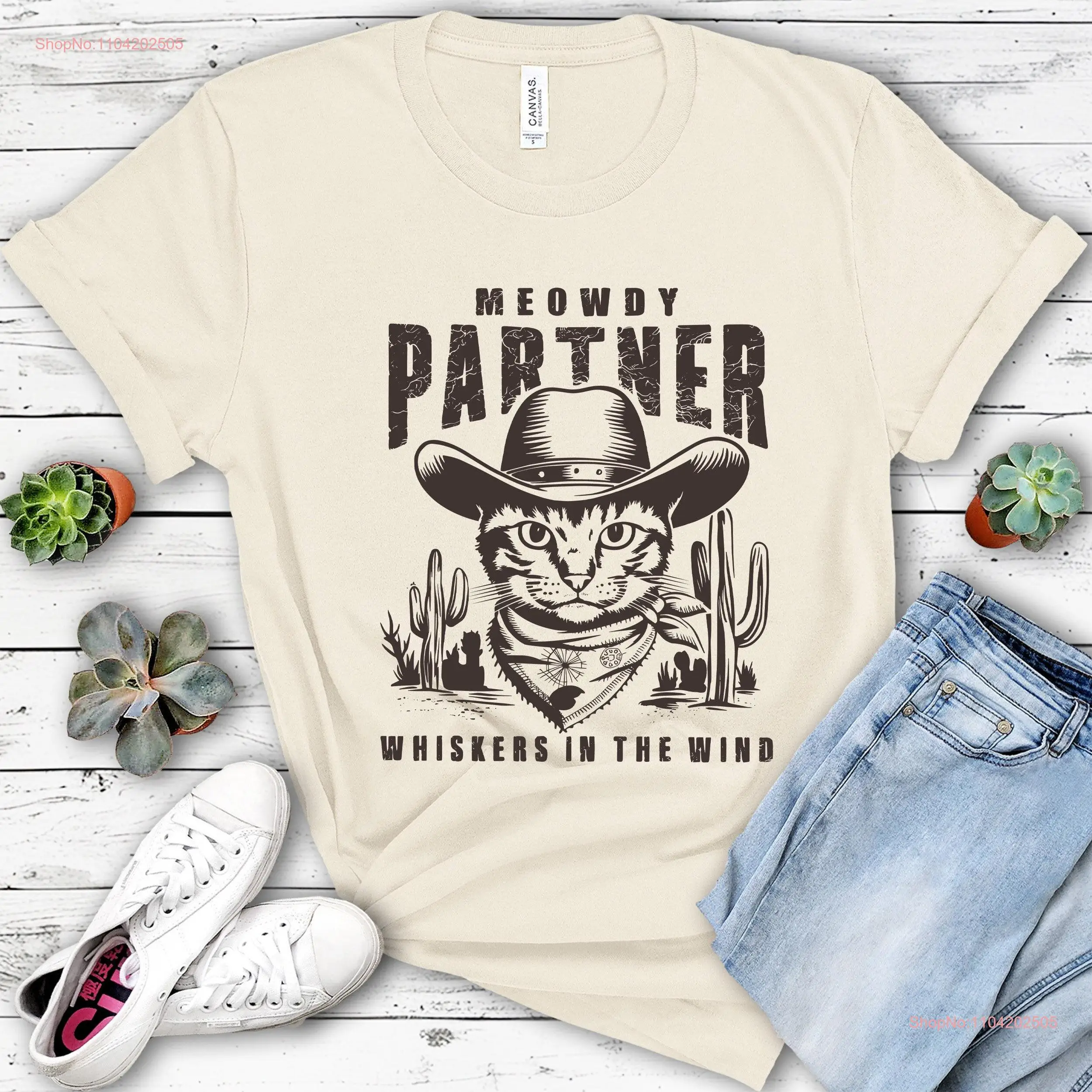 Meowdy Partner Cowboy CaT T Shirt Retro Western Kitten Whiskers in The Wind long or short sleeves