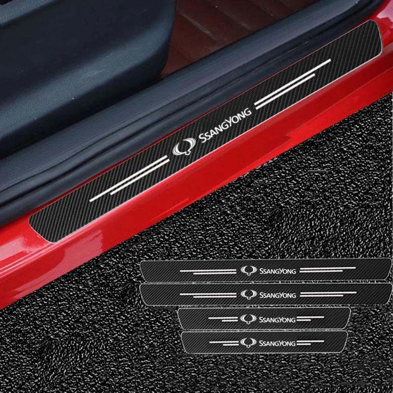 For Ssangyong Kyron Rexton Musso Grand Korando 2021 Actyon Sport 2022 G4 Stavic Car Door Sill Scuff Plate Carbon Fiber Stickers 