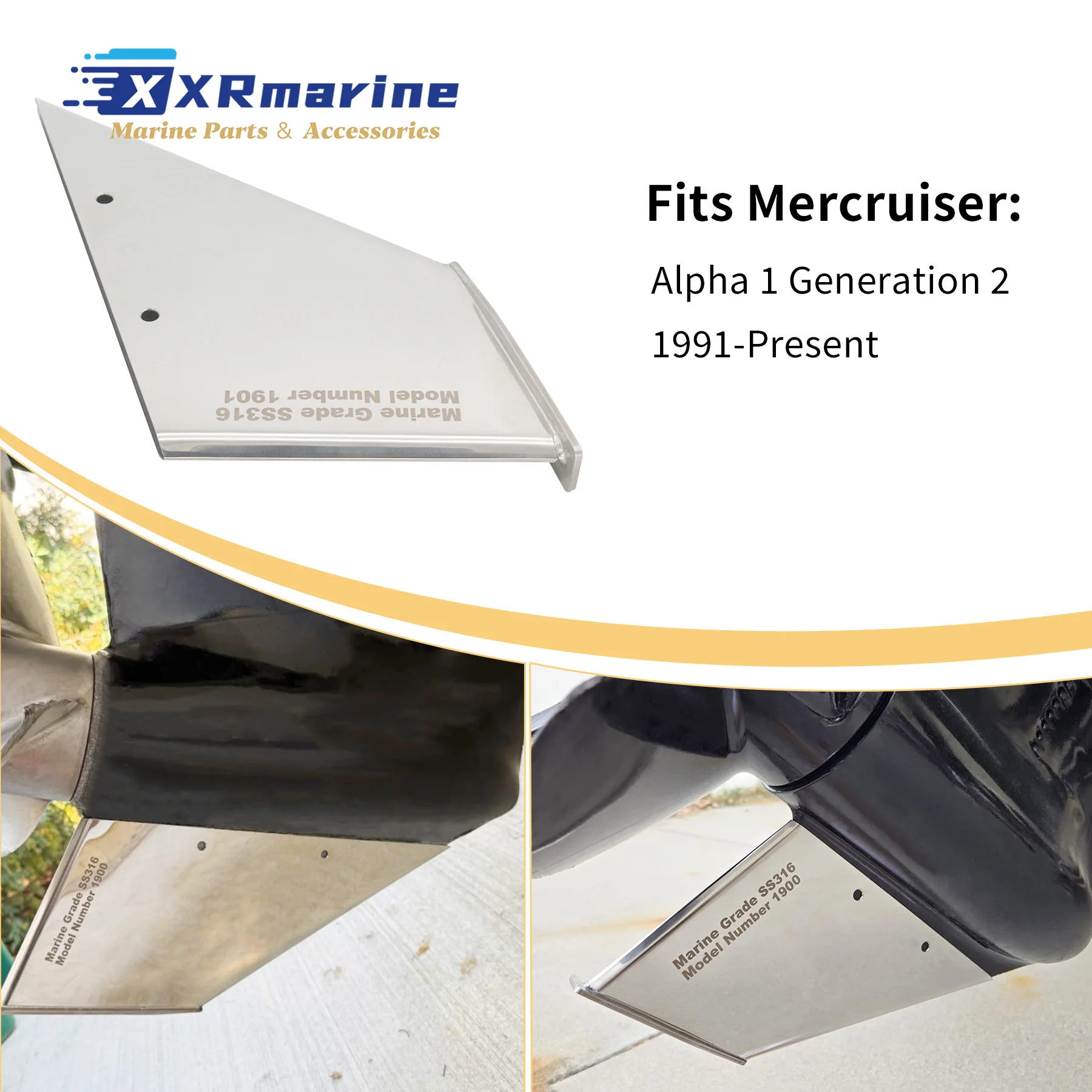 1901 Skeg Protector Guard Compatible with Mercury Mercruiser Stern Drive Alpha 1 Gen 2 1991-Up Stainless Steel Wear Tab 27031