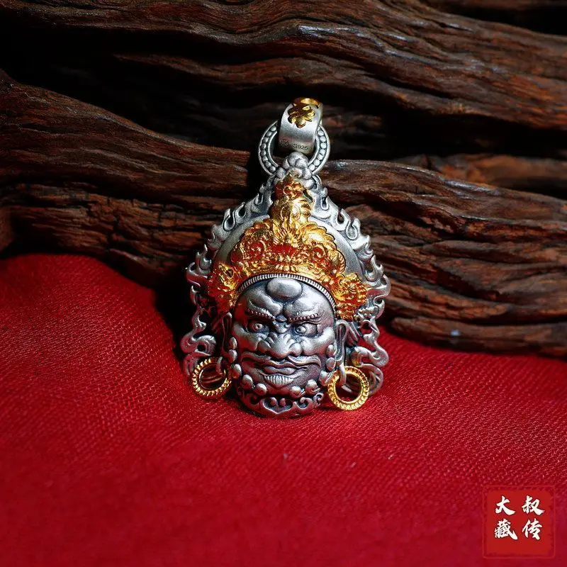 S925 Sterling Silver Yellow God of Wealth Pendant Women's Amulet Jewelry Gold-plated Handmade Buddha Statues Tibetan Biography