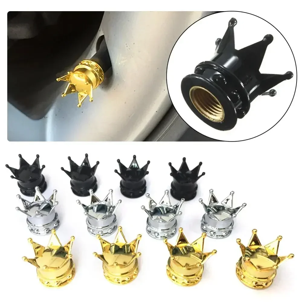 4 Pcs Crown Motorcycle Tyre Valve Dust Covers Tire Valve Cap Car Wheel Air Valve Dustproof Caps Crown Decor Auto Accessories