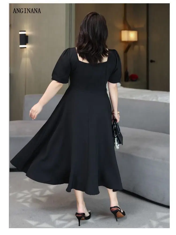 Large  size women's 10xl 150kg dress big size 6xl 7XL 8xl 9xl summer aromatic collar short sleeve loose oversized black dress