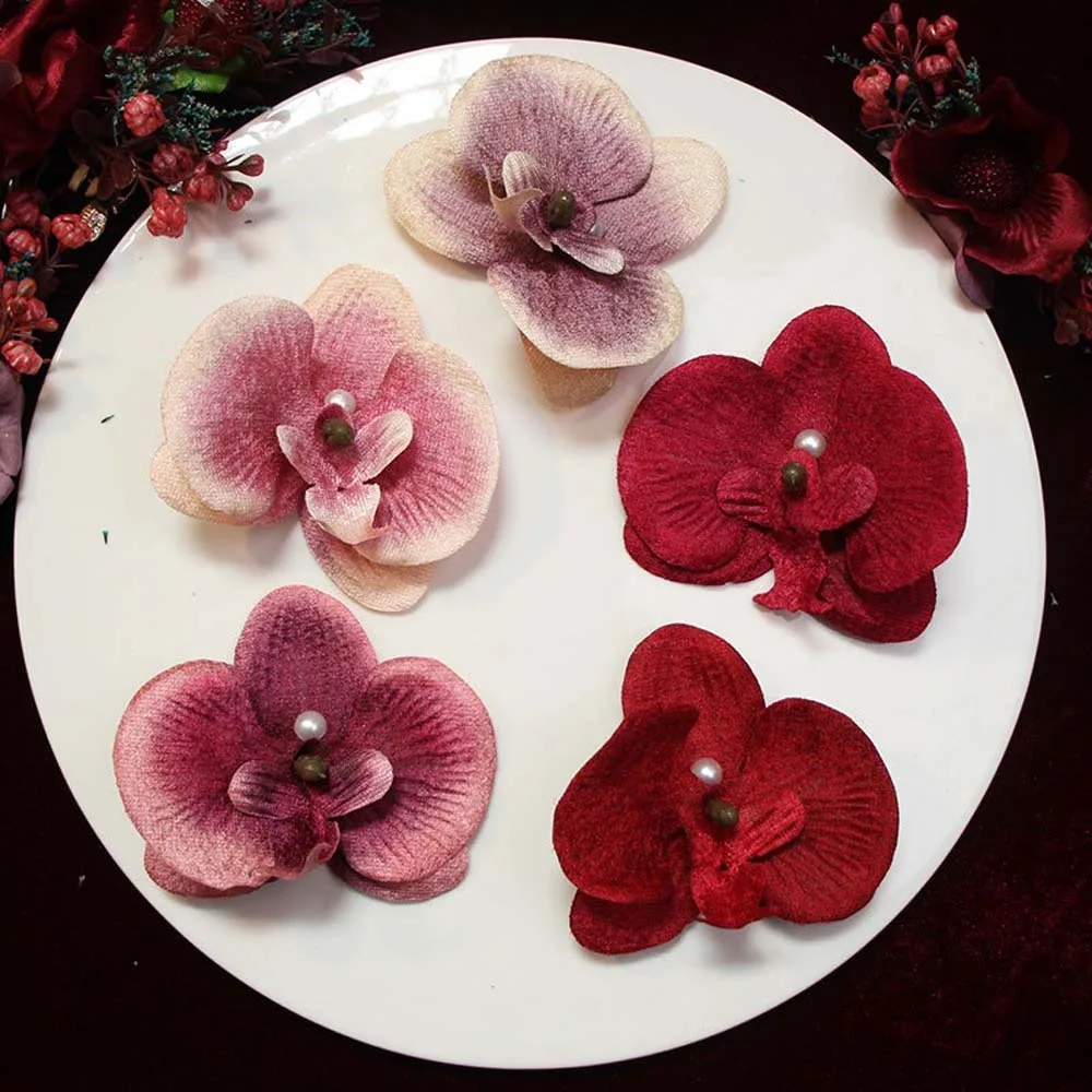 

3pc/set Sweet Butterfly Orchid Hair Clip Cloth Pearl Bride Flower Side Clip Alloy Headdress Chinese Style Hairpin