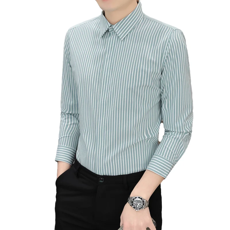 

Men's Fashion Long Sleeve Shirt New Arrival Wrinkle-Resistant Premium Business Striped Shirt Versatile Wear for Office Commute