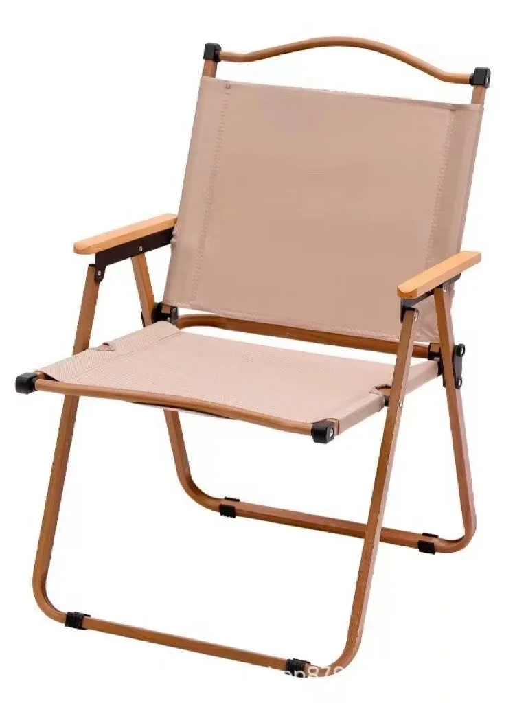 Portable Folding Outdoor Camping Chair With Wood Grain Design Beige, Beach Chair Stable Ultralight Garden Chair for Picnic Backp