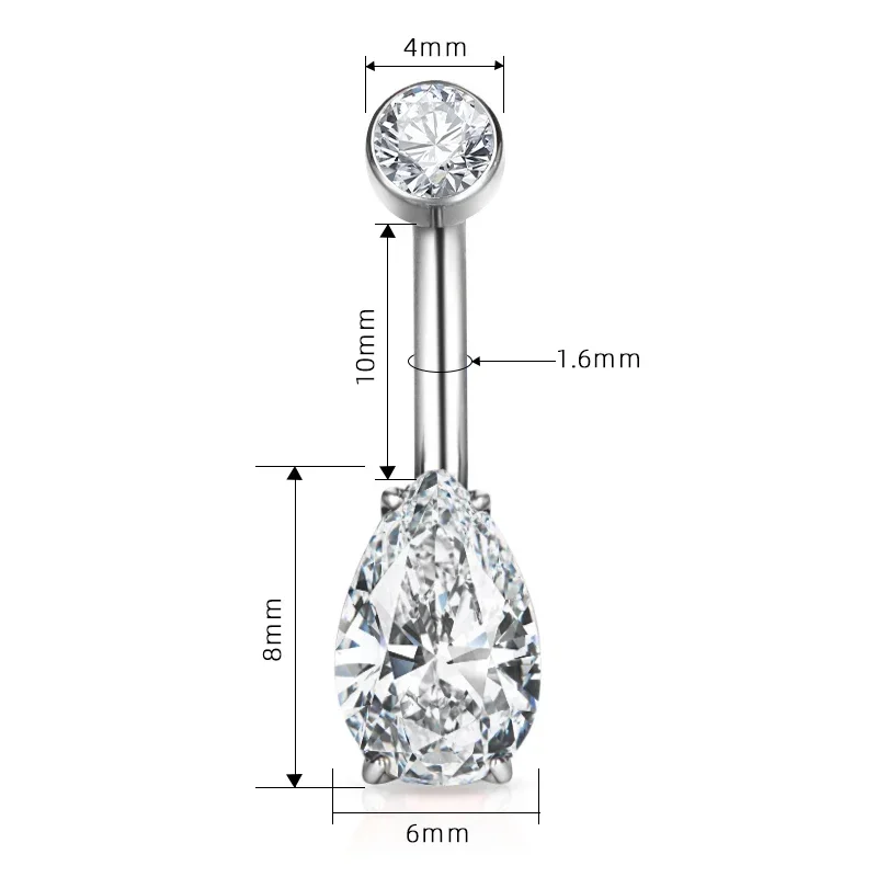 ASTM F136 Titanium Navel Rings PIERC Body Jewelry 14G CZ Top and Pear CZ Paved Threaded EARRING Belly Piercing Belly Button Ring