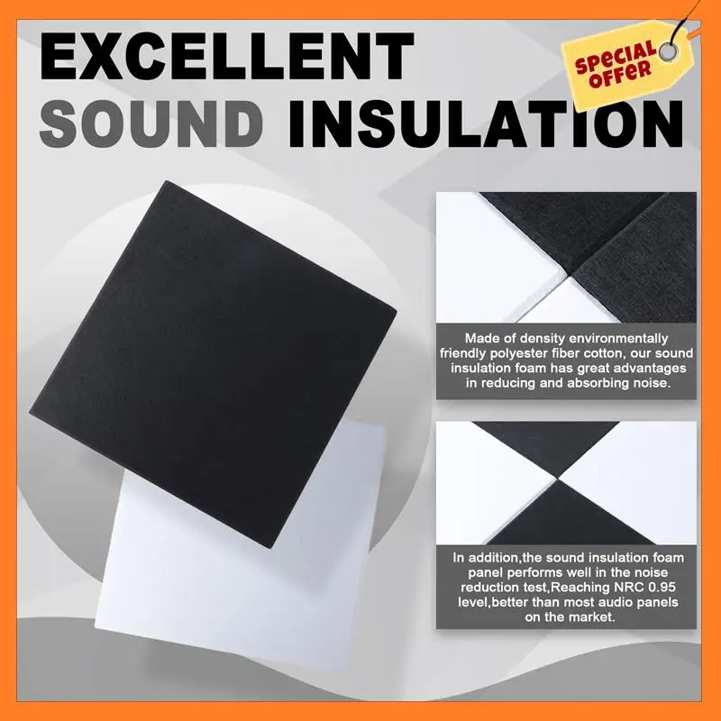 

AD08-6 Pack Acoustic Panels High Density Soundproof Wall Panels Sound Absorbing Tiles For Recording Studio,Ceiling,Office,Etc