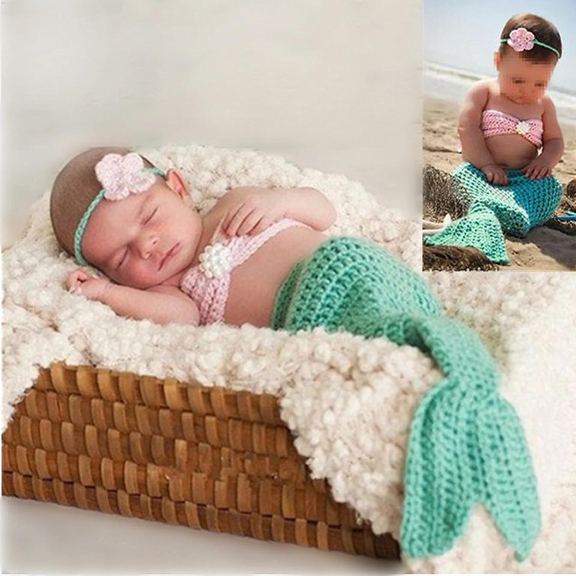 

Mermaid Set Baby Photography Props for Newborn Shooting Clothes 0-6Month Girls Bodysuit Baby Souvenirs Photography Accessories