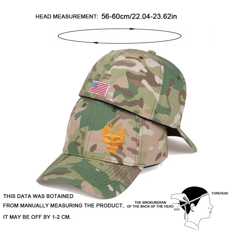 Unisex Forked Wolf Embroidery Camouflage Baseball Caps Spring and Autumn Outdoor Adjustable Sunscreen Hat Hunting Accessories