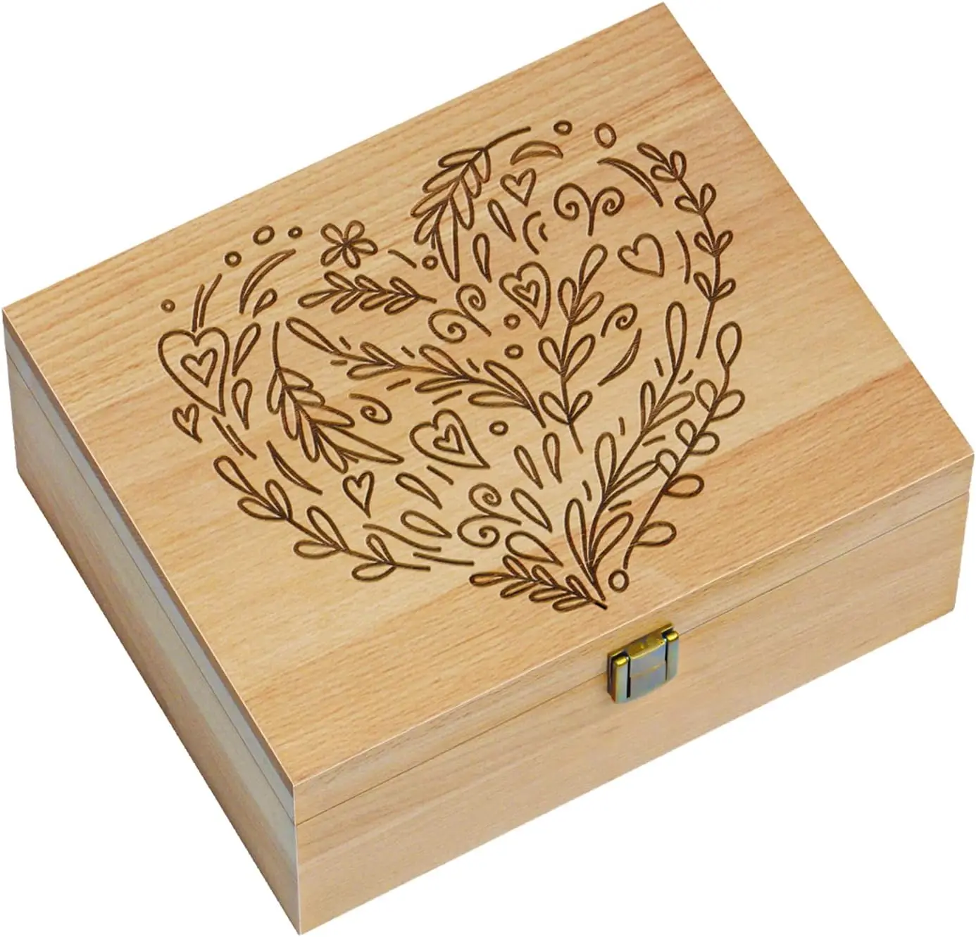 Caja de Madera con Forma de Corazón Cortada con Láser y Tapa con Bisagras - Almacena Joyas, Fotos y Recuerdos en una Caja Decorativa