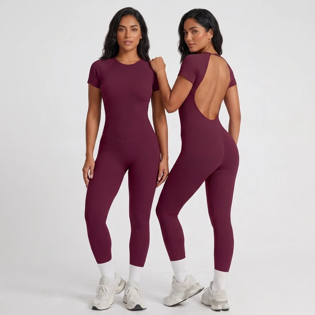 Seamless Women Jumpsuit for Workout Gym Clothing Short Sleeve Yoga Set One-piece Suit Scrunch Fitness Tights Sports Outfits Pad