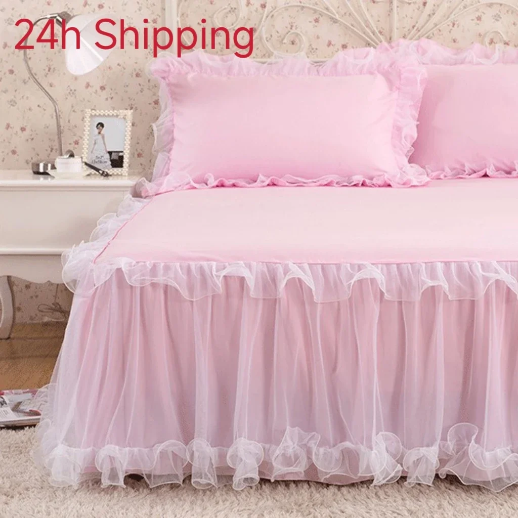 Imagen 7: Falda de Cama Blanca Elegante Estilo Princesa, Cubre Colchón Antideslizante con Volantes de Encaje, Protector de Cama 1 Pieza, Cubrecama Sin Funda de Almohada
